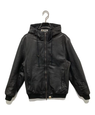 A BATHING APE hooded leather jacket Size: S Black Men 001HJ0301006X - Image 1 of 4