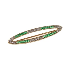 elegante Brosche in Gold 750 mit 0,48 ct. Smaragden & 0,23 ct. Diamanten (D3480) - Bild 1 von 3