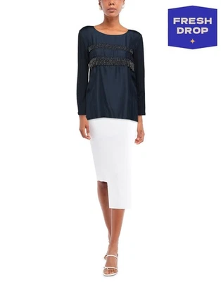 PVP 150€ FIN DE SEMANA MAX MARA Top Talla XS Azul Mangas Largas Cuentas Adornadas Foto 1 de 4