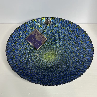 Tigela de vidro decorada à mão Artistic Accents 12,5" azul e verde feita na Turquia - Imagem 1 de 4