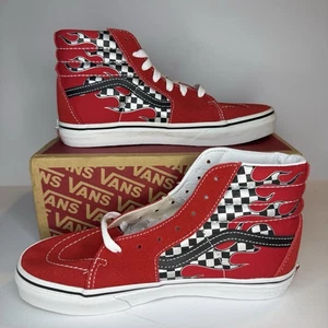 Vans Sk8-Hi Reflect Check Flame Red Black Flames Checkerboard Jr/M 5 / Women 6.5 - Picture 1 of 14