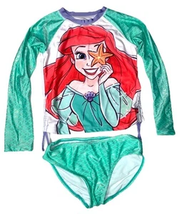 Disney Little Mermaid Ariel Swim Set Top Rash Guard Bottom Green | Girls 8 M - Picture 1 of 5