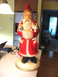 Vintage Large Papier Mache Santa Claus with Clown and Cat Figurine about 28"T - Picture 1 of 15