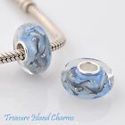 Ocean Sea Waves Blue Murano Glass 925 Sterling Silver European Bead Charm Euro