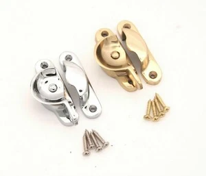 2 x Polished Brass/Chrome Sash Window Fitch Fastener Thumb Turn Catch Latch Lock - Picture 1 of 3
