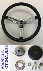 1968 Camaro Grant Black Grip with Chrome Spokes Steering Wheel 13 1/2" SS cap - Picture 1 of 5