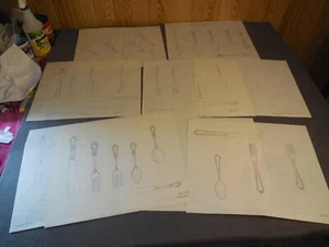 AX1 1960s Antique Drawings-DESIGN-SILVERWARE-CUTLERY Visual Art Lot Sketch - Picture 1 of 22