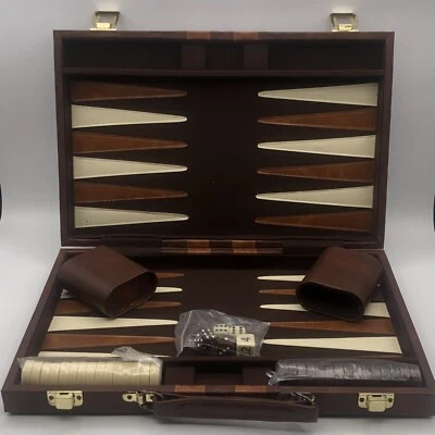 Cardinal Brand Backgammon Brown Case Ivory & Brown Checkers Near Mint - Image 1 of 4