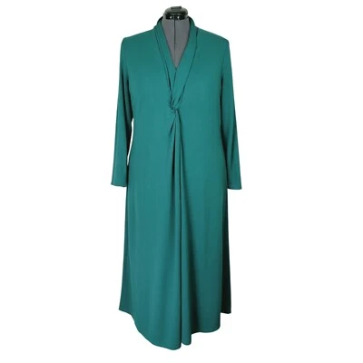 Vestido maxi Soft Surroundings tamanho 1X verde ruching centro frente torção Lagia - Imagem 1 de 4