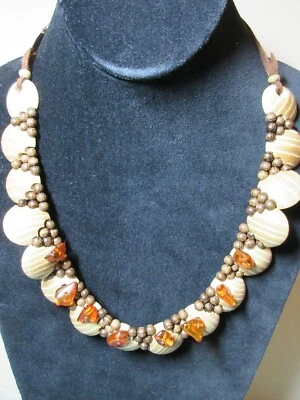 COLLAR de madera hecho a mano ruso de 19" madera marrón + 8 piezas ÁMBAR ¡HERMOSO! artesano Foto 1 de 4