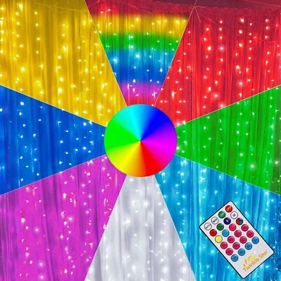 Twinkle Star 300 LED Window Curtain Lights, Christmas Rainbow RGB Color Chang...
