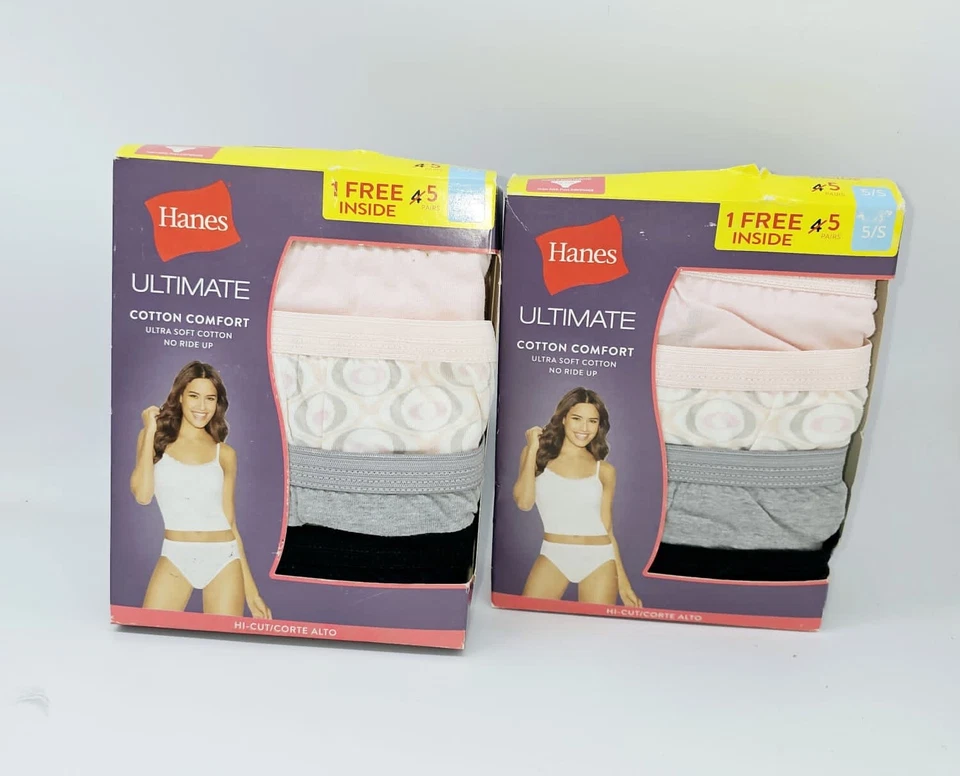 Hanes Ultimate Women’s Comfort Ultra Soft Cotton Hi-Cut Panties 10-Pair Size 5/S