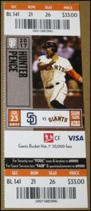7/23/2017 San Francisco Giants vs San Diego Padres Ticket Hunter Pence AT&T Park