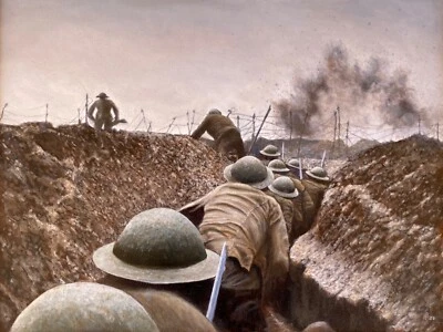 Première Guerre mondiale Bataille de la Somme 1916. Peinture à l'huile 40 x 3... - Photo 1/2