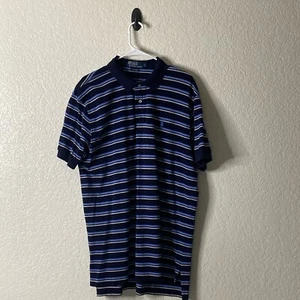 Ralph Lauren Polo Shirt Adult Large Blue White Pony Pima Cotton Mens Golf - Picture 1 of 8
