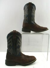 Kids Ariat Brown / Blue Leather Square Toe Western Cowboy Boots Size: 11