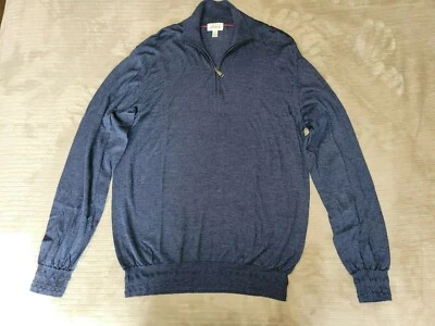 BRIONI Men’s Solid  DarkBlue Wool Blend Long Slv Zip Sweater XXL Italy - Image 1 of 4