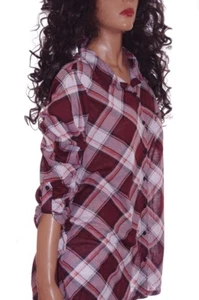 Burgunderrot weinrot 3/4 Ärmel Knopfleiste HERBST Top Bluse Übergröße 1X NEU - Bild 1 von 2