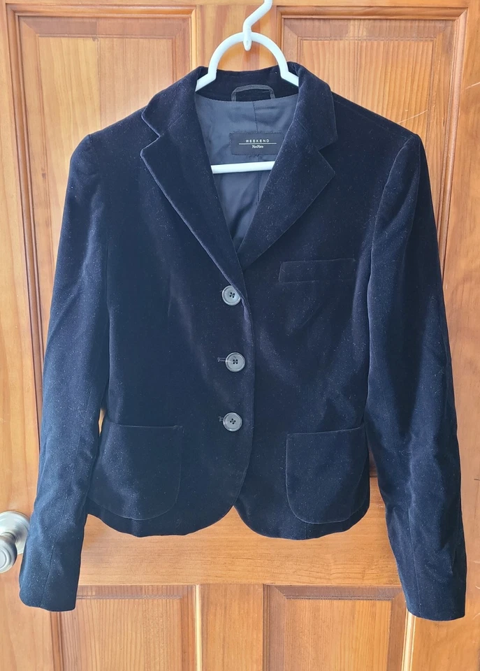 Chaqueta Blazer Weekend Max Mara Para Mujer Talla US 6 Terciopelo Negro  Foto 1 de 4