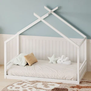 Twin Size Montessori Style House Bed for Kids,Floor Bed Frame with Headboard and - Picture 1 of 7
