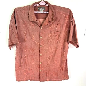 Big Dogs Silk Hawaiian Resort Wear Button-Up Shirt Size 3XL Salmon Short Sleeve - Picture 1 of 8