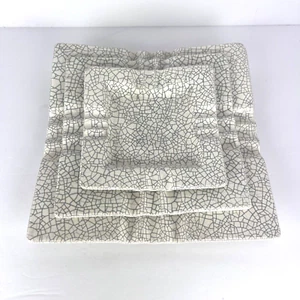 Vintage Ashtray Set 1950s Crackle Glaze White Ceramic 9in - Picture 1 of 22