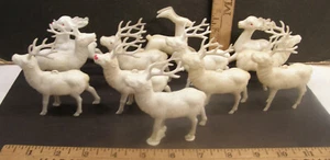 MIXED LOT 12 VINTAGE 1950's WHITE HARD PLASTIC REINDEER XMAS ORNAMENTS & FIGURES - Picture 1 of 23