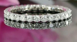 2.5ct Round Cut Simulated Diamond Eternity Wedding Ring Band White Gold Plated - Picture 1 of 8