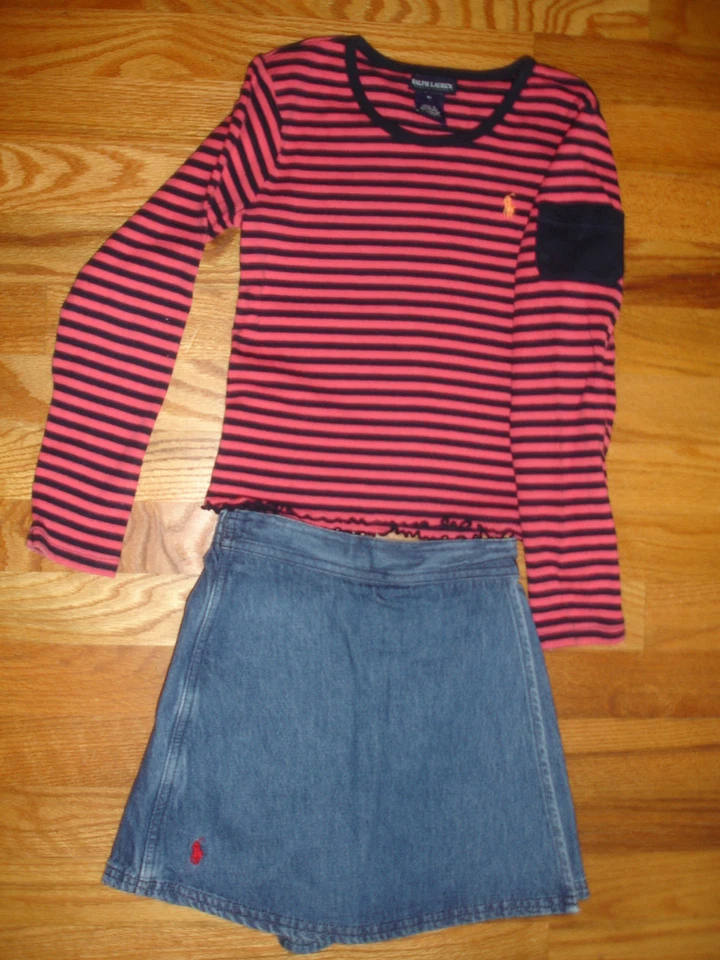 LOTE DE 2 FALDAS VAQUERAS SHORTS Y TOP CAMISAS RALPH LAUREN NIÑAS talla 6X AZUL ROSA Foto 1 de 4
