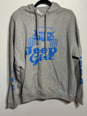 JEEP GIRL Hoodie Sweatshirt~Grey W/ Blue JEEP Spellout Down Each Arm Womens XXL - Изображение 1 из 4