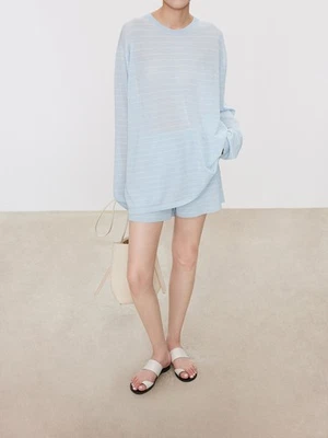 Camiseta informal manga larga protector solar de algodón a rayas The Row para mujer Foto 1 de 4