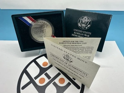 1991 D BU Korea 90% Silver Dollar Korean War Coin with US Mint Box and COA - Image 1 of 3