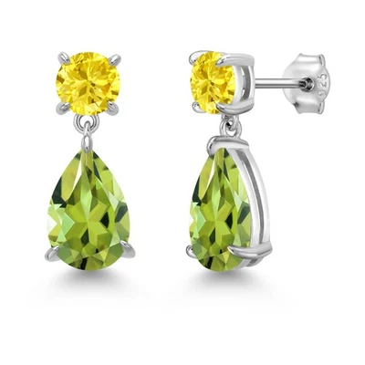 Pendientes colgantes de plata de ley 925 con peridoto y circonita amarilla en forma de lágrima Foto 1 de 4