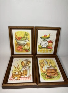 Pair Of 4 Embroidered The Creative Circle 1982 Framed Gourmet Gallery 8.5 X 6.5 - Picture 1 of 7