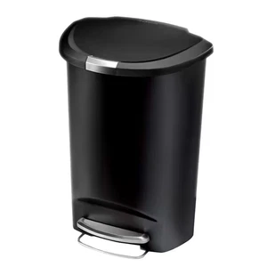 13 Gallon Semi-Round Step Kitchen Trash Can, Black Plastic with Soft-Close Locki - Picture 1 of 12