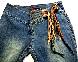 Younique Y2K Low Rise Schlagjeans Leder Schnürung Damen Junior 5 Denim Jeans - Bild 1 von 9