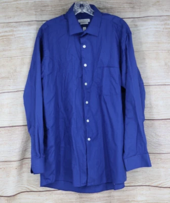 Van Heusen Mens Size 17.5 34/35 Button Up Long Sleeve Shirt Royal Blue - Image 1 of 4