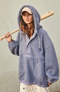 Free People Movement Fuzzy Was She Fleece Pullover Hooded Nightingale XS NWT - Picture 1 of 6
