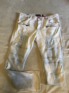 Pantalones de mezclilla Makobi Factory desgastados para motociclista para hombre 42x32 blancos acanalados elásticos - Imagen 1 de 9