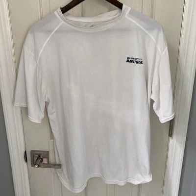 ASICS New York City Marathon Running Shirt Mens L Relaxed Fit Stretch out Collar - Image 1 of 4