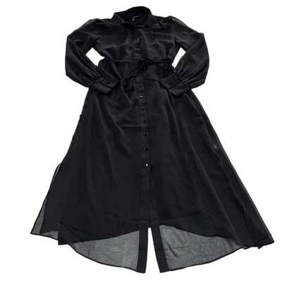 Maxi vestido White House Black Market para mujer 4 negro transparente manga larga abotonada Foto 1 de 4