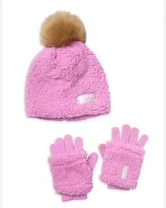 JUSTICE Girls Faux Fur Pom Pom Sherpa Beanie Hat & Glove Set • Lilac - Picture 1 of 6