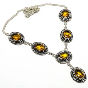 Smoky Quartz Gemstone Silver Plated Jewelry Tennis Necklace 17.99" TN7791-30 - Picture 1 of 4