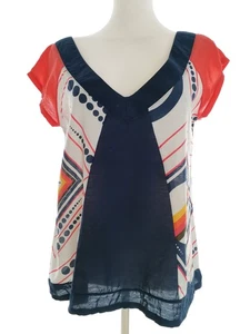 colcci Größe 38 Marineblau Bluse Baumwolle Kurzarm Logo - Bild 1 von 5