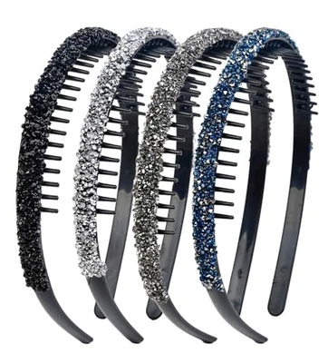 4Pcs Fashion Rhinestone Headband for Women with Teeth Non Slip Head Bands Comb  - Image 1 of 4