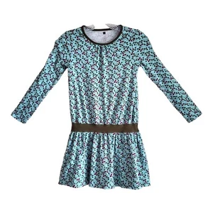 TEA COLLECTION Girl's 8 Dress Drop Waist Turquoise Cotton Knit Long Sleeve - Picture 1 of 8