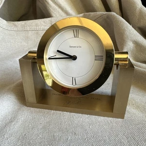 VTG TIFFANY & CO. Brass Swiss Made Quartz Desk Clock. Modern Tilt Design - Picture 1 of 11