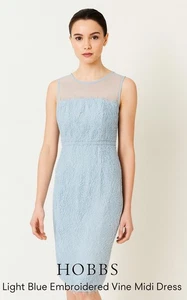 Hobbs Light Blue Embroidered Vine Midi Dress - Brand New - Size UK 8 - RRP £269 - Picture 1 of 4