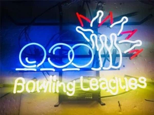 Bowling Leagues Pins Game Room 20"x16" Neon Lamp Light Sign Club Pub Wall Decor - Picture 1 of 4
