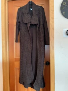Boston Proper Cable Cardigan Sweater Duster Brown Color Size Medium - Picture 1 of 6